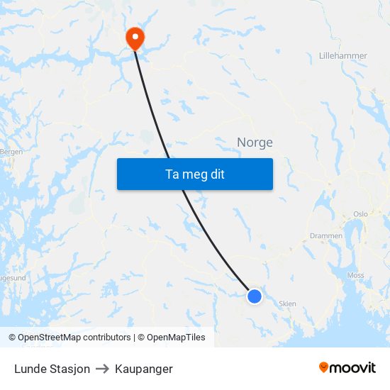 Lunde Stasjon to Kaupanger map