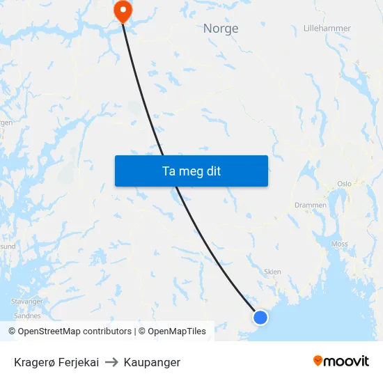 Kragerø Ferjekai to Kaupanger map