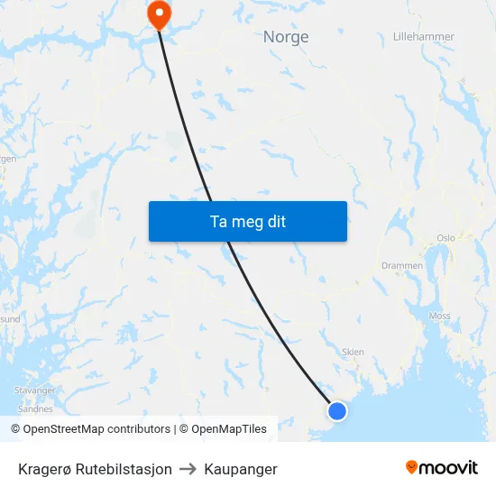 Kragerø Rutebilstasjon to Kaupanger map