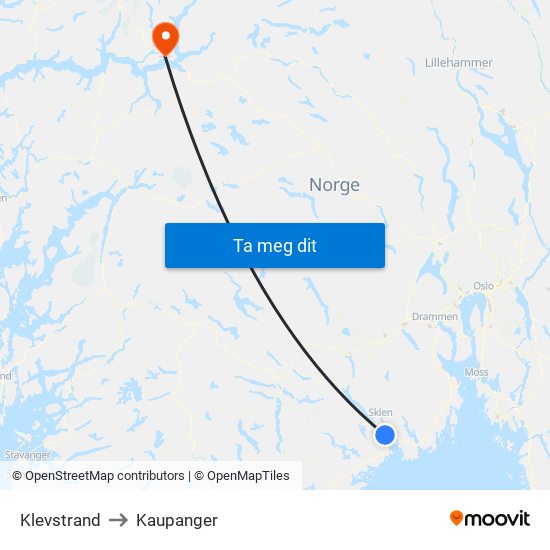 Klevstrand to Kaupanger map