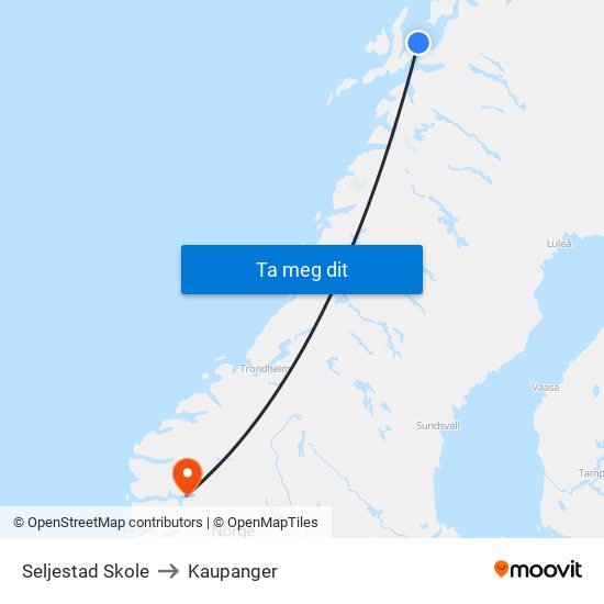 Seljestad Skole to Kaupanger map