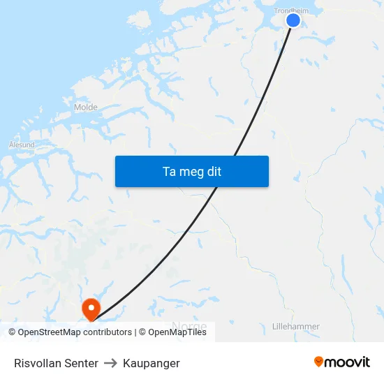 Risvollan Senter to Kaupanger map