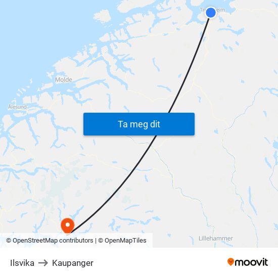 Ilsvika to Kaupanger map