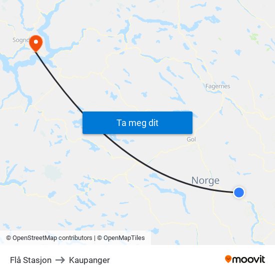 Flå Stasjon to Kaupanger map