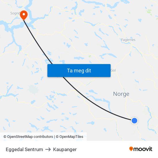 Eggedal Sentrum to Kaupanger map