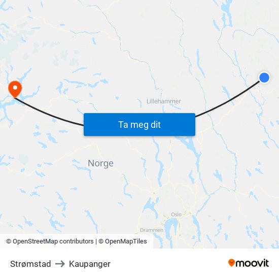 Strømstad to Kaupanger map