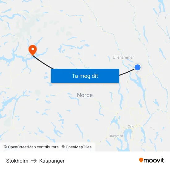 Stokholm to Kaupanger map