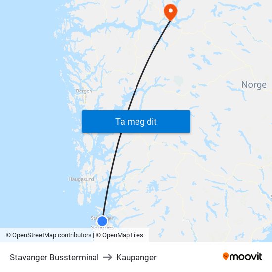 Stavanger Bussterminal to Kaupanger map