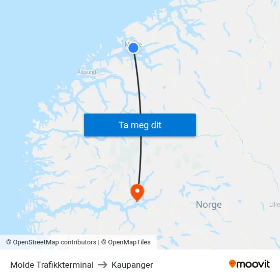 Molde Trafikkterminal to Kaupanger map