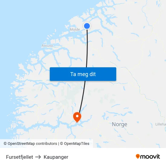 Fursetfjellet to Kaupanger map