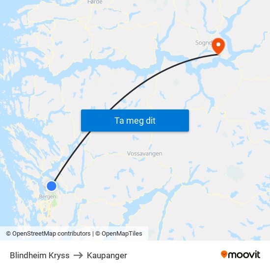 Blindheim Kryss to Kaupanger map