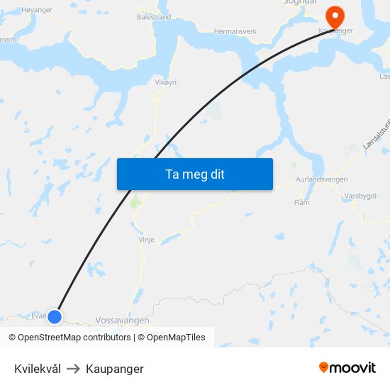 Kvilekvål to Kaupanger map