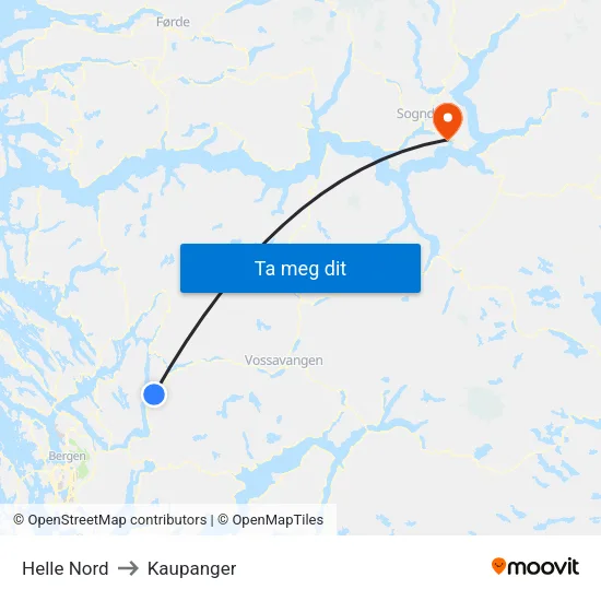 Helle Nord to Kaupanger map