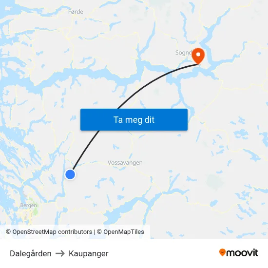 Dalegården to Kaupanger map