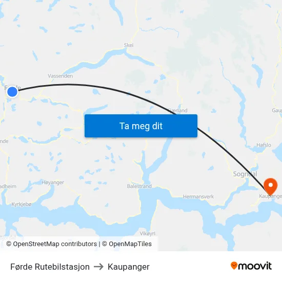 Førde Rutebilstasjon to Kaupanger map