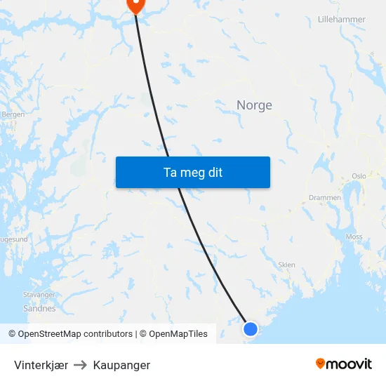 Vinterkjær to Kaupanger map