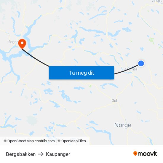 Bergsbakken to Kaupanger map