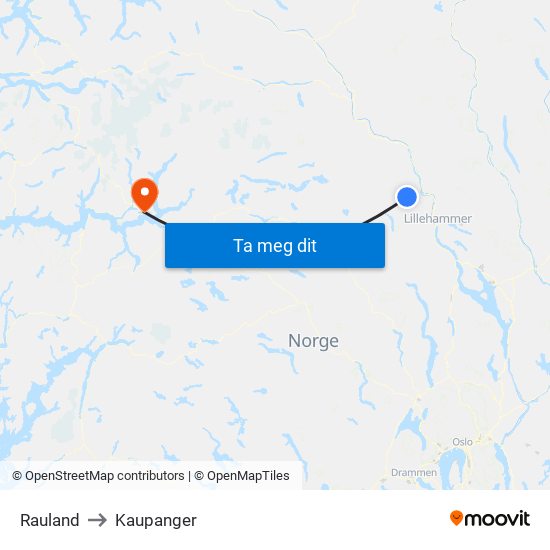 Rauland to Kaupanger map