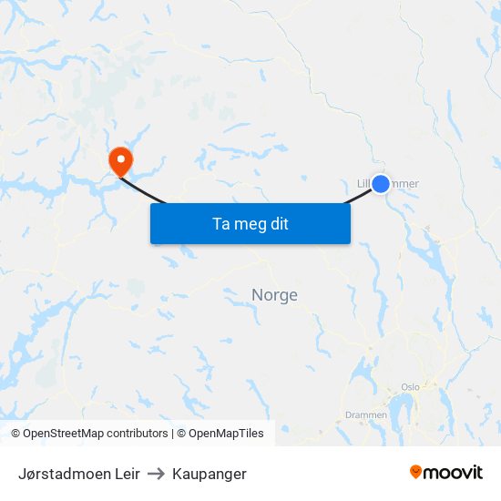 Jørstadmoen Leir to Kaupanger map