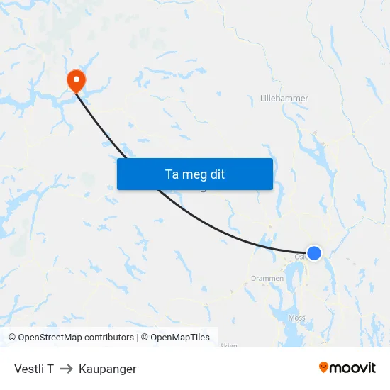Vestli T to Kaupanger map