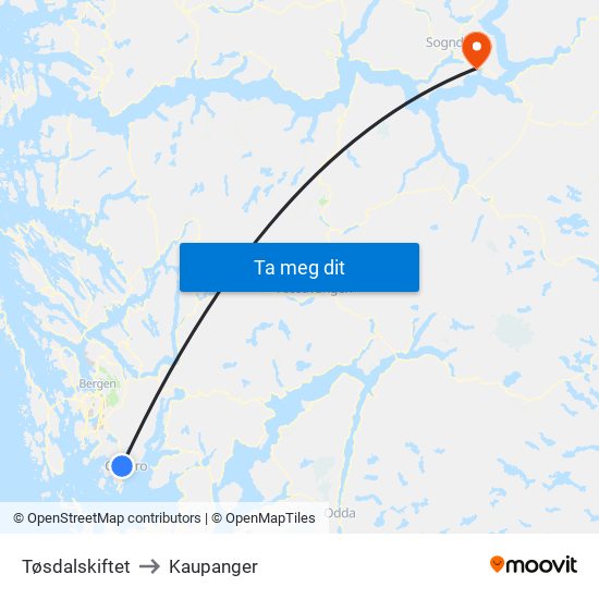 Tøsdalskiftet to Kaupanger map