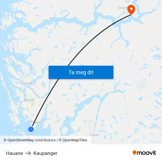 Hauane to Kaupanger map