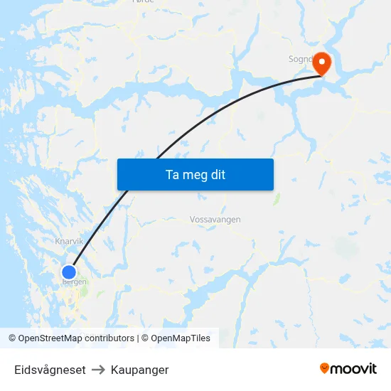 Eidsvågneset to Kaupanger map