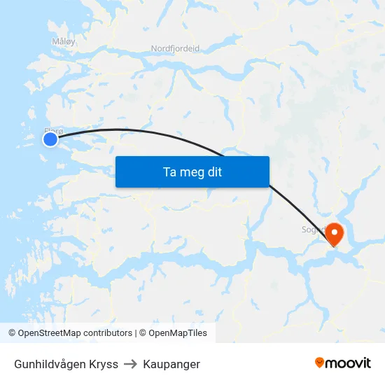 Gunhildvågen Kryss to Kaupanger map