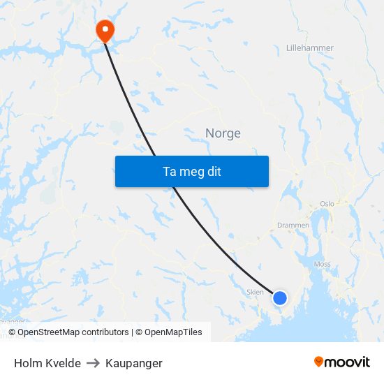 Holm Kvelde to Kaupanger map