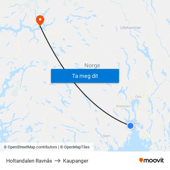 Holtandalen Ravnås to Kaupanger map