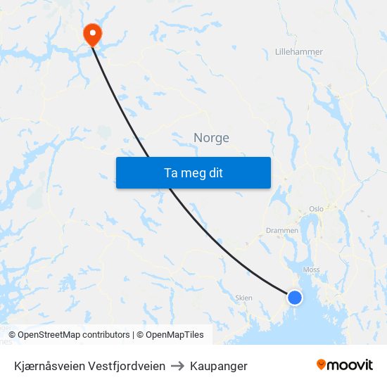 Kjærnåsveien Vestfjordveien to Kaupanger map