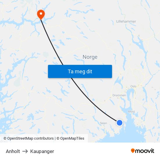 Anholt to Kaupanger map