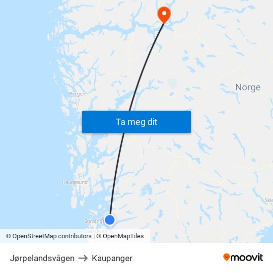 Jørpelandsvågen to Kaupanger map