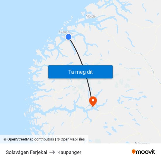 Solavågen Ferjekai to Kaupanger map