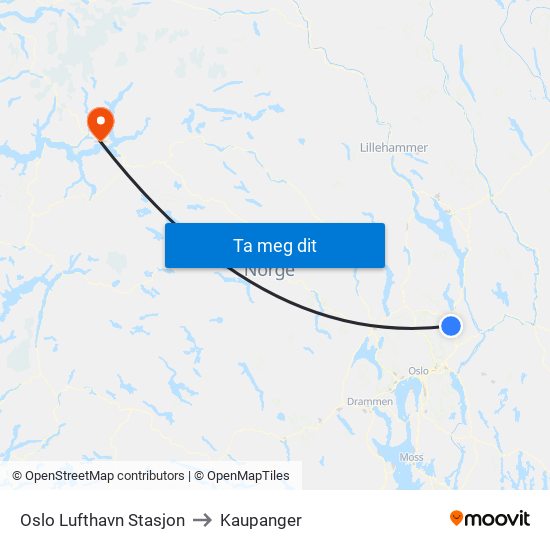 Oslo Lufthavn Stasjon to Kaupanger map