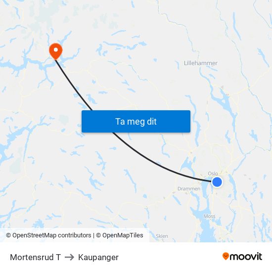 Mortensrud T to Kaupanger map