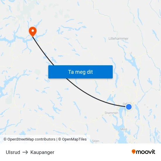 Ulsrud to Kaupanger map