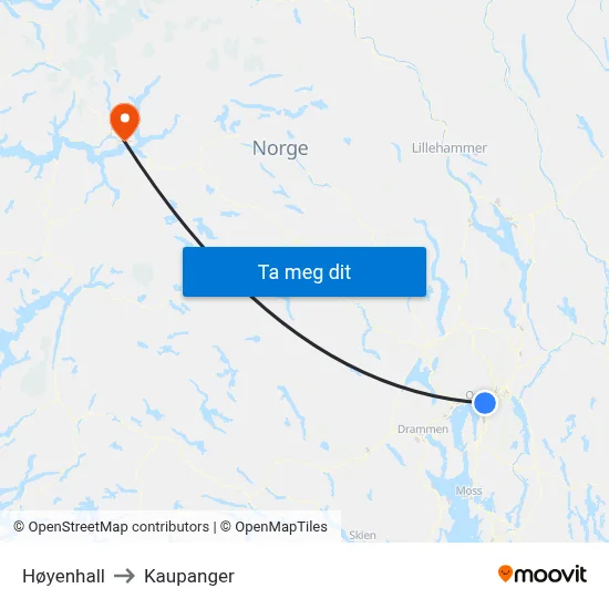 Høyenhall to Kaupanger map