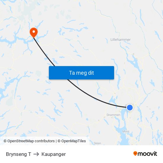 Brynseng T to Kaupanger map