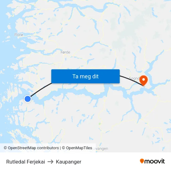 Rutledal Ferjekai to Kaupanger map
