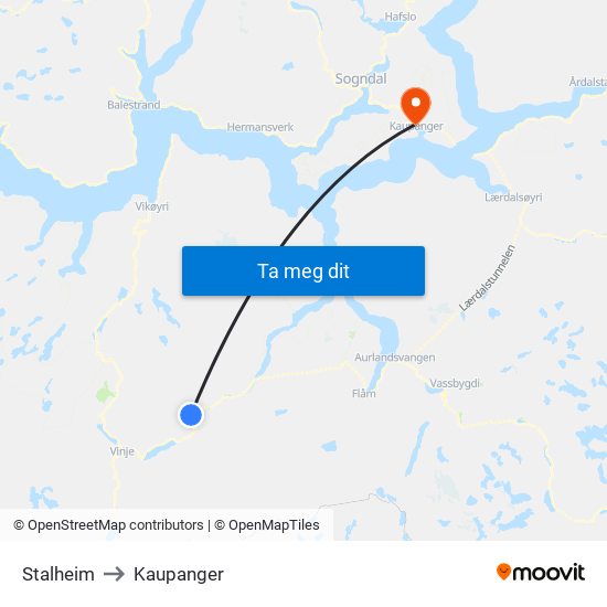 Stalheim to Kaupanger map