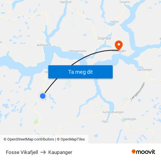 Fosse Vikafjell to Kaupanger map