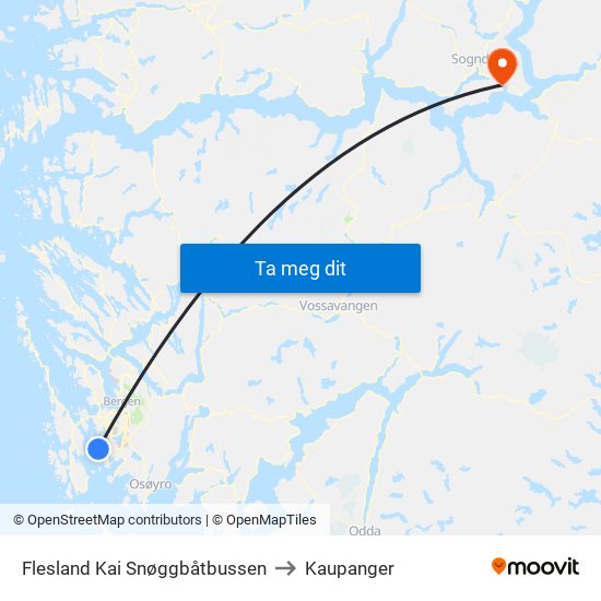 Flesland Kai Snøggbåtbussen to Kaupanger map