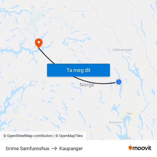 Grime Samfunnshus to Kaupanger map