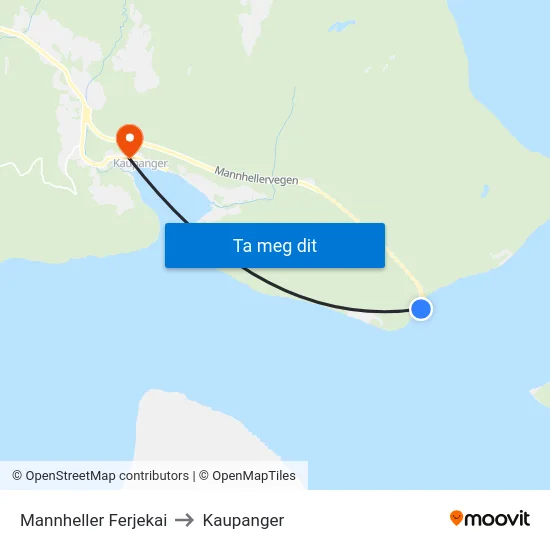 Mannheller Ferjekai to Kaupanger map