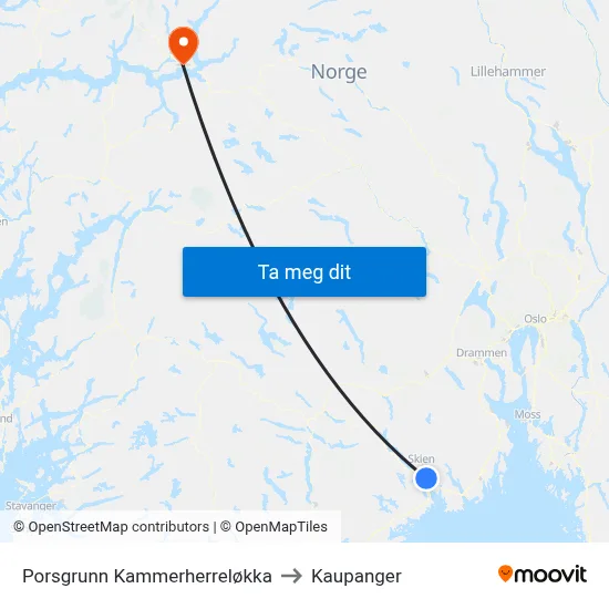 Porsgrunn Kammerherreløkka to Kaupanger map