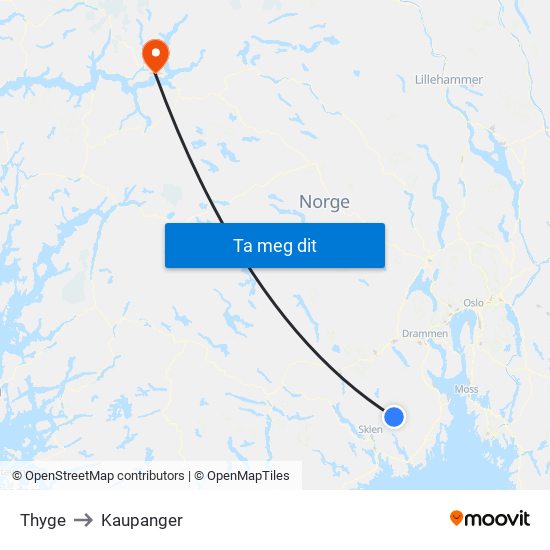 Thyge to Kaupanger map