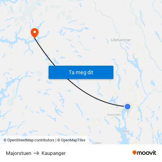 Majorstuen to Kaupanger map