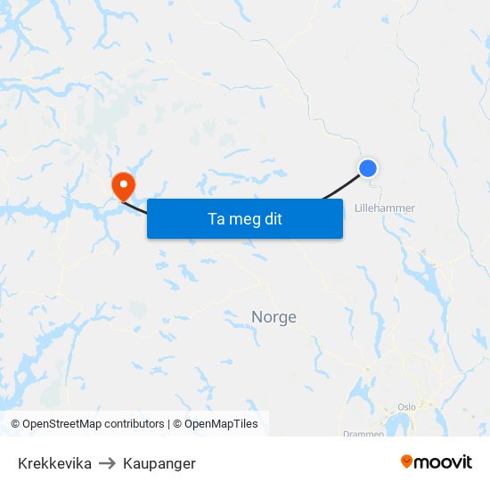 Krekkevika to Kaupanger map