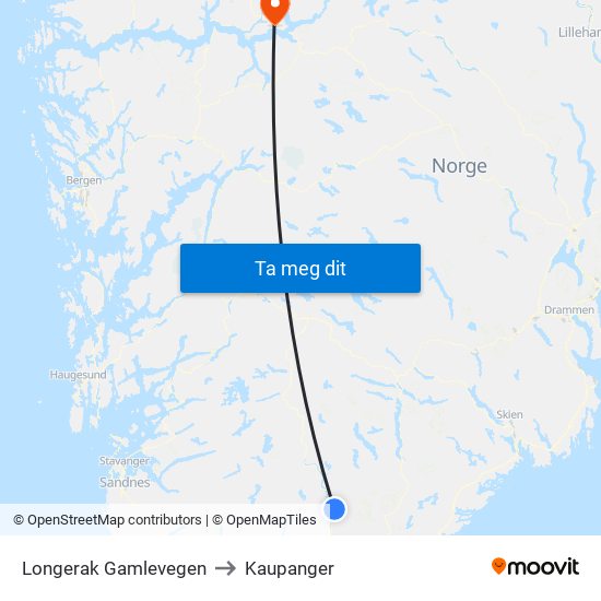 Longerak Gamlevegen to Kaupanger map